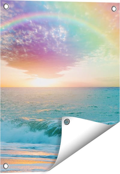 Gards Tuinposter Regenboog in het Water bij het Strand - 40x50 cm - Tuindoek - Tuindecoratie - Wanddecoratie buiten - Tuinschilderij