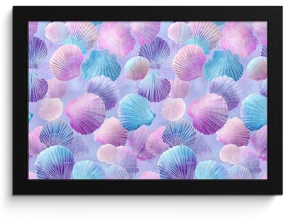 Poster in lijst - Fotolijst 30x20 cm - Posters - Schelpen - Paars - Blauw - Patroon - Posterlijst zwart - Decoratie - Wanddecoratie woonkamer - Muurdecoratie slaapkamer