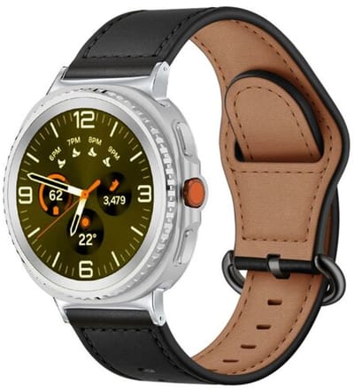 By Qubix - smartwatch bandje - Compatible Samsung bandje - Classic leren band - Zwart - Geschikt voor Samsung Galaxy Watch 9 (40/44mm) - Watch 8 (40/44mm) - Watch 8 Classic (46mm)