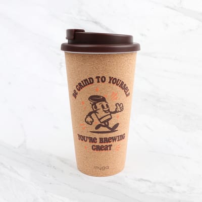 Dubbelwandige Reisbeker - Be Grind - Drinkbeker - Koffiebeker - Theebeker -Coffee to go - Kurk - Polypropyleen - 450 ML - Cadeau