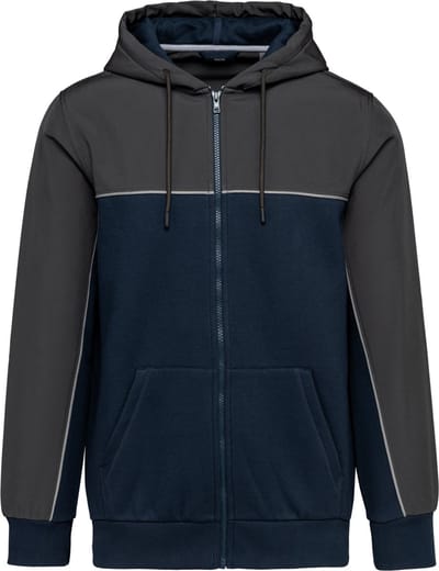 WK. Designed To Work Eco-friendly tweekleurig fleecejasje met rits en capuchon uniseks WK410 - Navy / Dark Grey - L