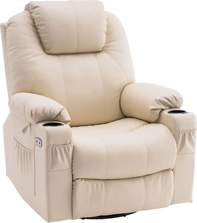 Elektrische Massagestoel - Massagestoel - Kantelbaar - 240 Graden Draaibaar - Verwarmbaar - Relax stoel - Chill stoel - Creme - Tv stoel - Warmtefunctie - Lig en trilfunctie - ‎100 x 84 x 109 cm