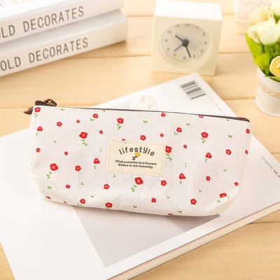 KELERINO. Bloemen School Etui - Etui voor pennen en potloden - Wit