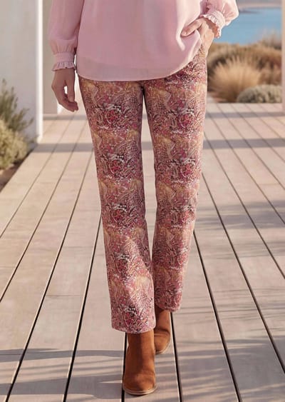 Corduroy broek LOUISA met paisleymotief - aubergine / gebroken wit / gedess. - Gr. 19 van Goldner Fashion