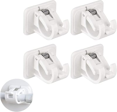 Transparante gordijnroedehouder zelfklevende badkamermuurbeugels - Set van 4 Handige set van 4 zelfklevende gordijnroeden voor stangen met een diameter kleiner dan 22 cm