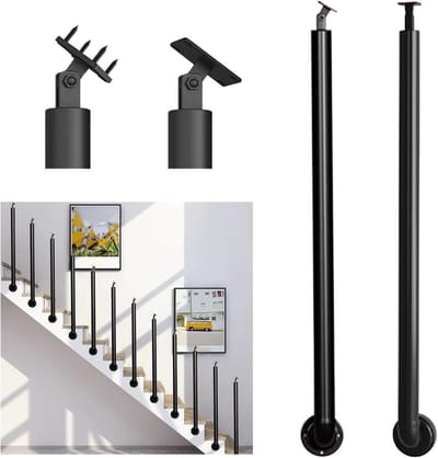 Trapleuning Paal - Balustrade Kolom - Veilige Trap Oplossing - Verstelbare Hoekbeugel - 105 cm Hoog - Zwart