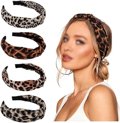 Brede Haarband met Luipaardprint - Elastische Hoofdband voor Vrouwen en Meisjes - Modeaccessoires voor Haarstyling (4 Stuks)