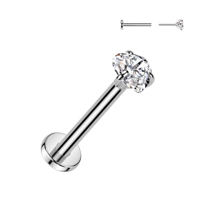 Piercing titanium push in steentje hartje 0.8x8x3 - zilver - LMPiercings