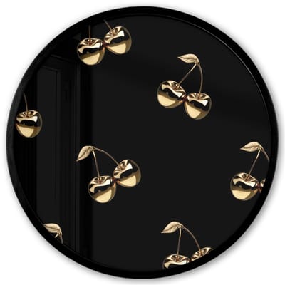 Poster in lijst Rond - Fotolijst 40x40 cm - Posters - Patroon - Kersen - Goud - Chrome - Ronde posterlijst zwart - Decoratie - Wanddecoratie woonkamer - Muurdecoratie slaapkamer