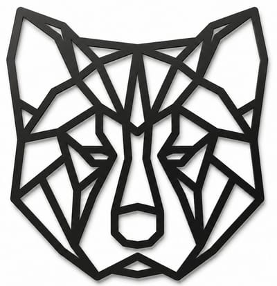 Houten wanddecoratie - Wooden wall decoration | Akita inu 46 x 48cm Shiba | Zwart - Black | Geometrische muurdecoratie - Geometric wall art - Origami Design Wandfiguur - Echt Hout - Real Wood - Honden - Dogs