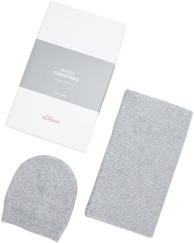 s.Oliver muts sjaal Beanie + Scarf Set Grey Black Lichtgrijs