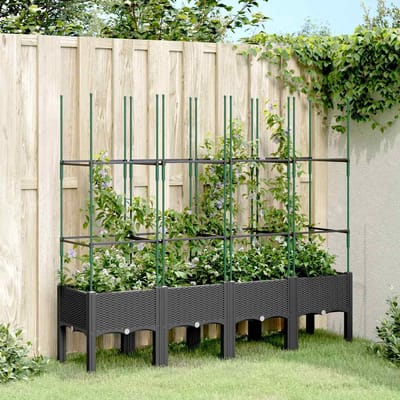 vidaXL - Plantenbak - met - latwerk - 160x40x142,5 - cm - polypropeen - zwart