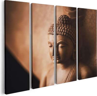 Artaza Canvas Schilderij Vierluik Boeddha Beeld - 80x60 - Foto Op Canvas - Canvas Print