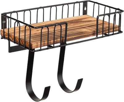Strijkplankhouder Wand - Opberger Plank - Ruimte Besparen - Met Haken - 32 cm - Houtkleurig