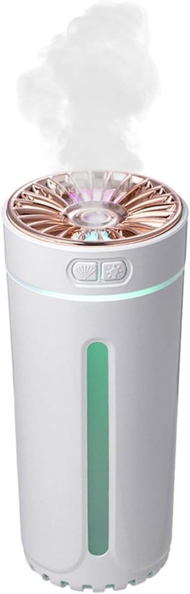 Mini USB Luchtbevochtiger – Draagbaar & Persoonlijk – 2 Sproeistanden (Continuous/Intermittent) – 7‑Kleurig LED Nachtlampje – Automatische Uitschakeling – Cold Mist Diffuser voor Slaapkamer, Auto, Kantoor – Oplaadbaar – Wit