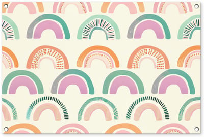 Tuinposter 90x60 cm - Tuindecoratie Regenboog - Pastel - Patroon - Poster voor in de tuin - Buiten decoratie - Schutting tuinschilderij - Tuindoek muurdecoratie - Wanddecoratie balkondoek