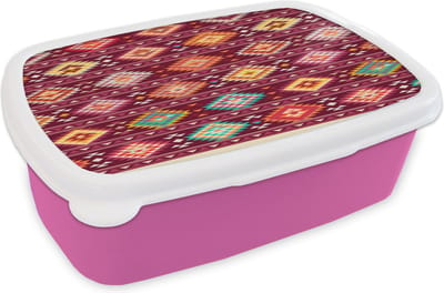 Broodtrommel Roze - Lunchbox - Brooddoos - Patroon - Native American - Amerika - 18x12x6 cm - Kinderen - Meisje