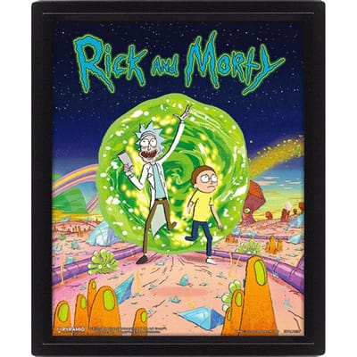 Set van 3 ingelijste posters met 3d-effect - portal Pyramid Rick et Morty
