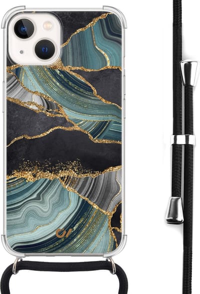 Casevibes - Telefoonhoesje met koord - Geschikt voor Apple iPhone 13 - Marble Jade Stone - Groen -