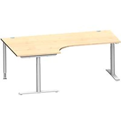 Schäfer Shop Genius hoekbureau MODENA FLEX 90°, aanbouw links, T-poot ronde buis, B 2000 mm, ahorn/wit