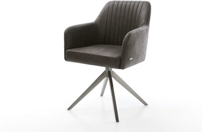Eetkamerstoel Greg-Flex kruisframe breed grafiet microvelours antraciet vintage 360° draaibaar rocker-functie pocketveer kern