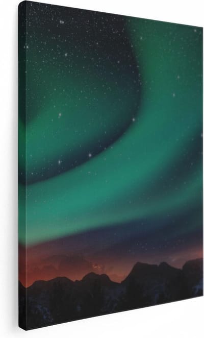 Artaza Canvas Schilderij Noorderlicht - 30x40 cm - Klein - Wanddecoratie Woonkamer - Muurdecoratie Landschap - Kamer Accessoires Sterren