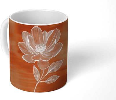 Mok - Koffiemok - Bloem - Minimalistisch - Wit - Mokken - 350 ML - Beker - Koffiemokken - Theemok
