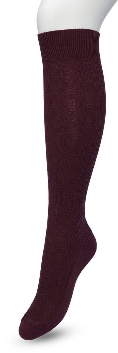 Bonnie Doon Bio Kabel Kniekousen Dames Donker Paars maat 36/42 - Klassiek Kabel patroon - Biologisch Katoen - Ultiem comfort - Classic Cable Knee High - OEKO-TEX - Gladde Naden - Duurzaam Huidvriendelijk - Paars/Rood - Crushed Violets - BP211507.192