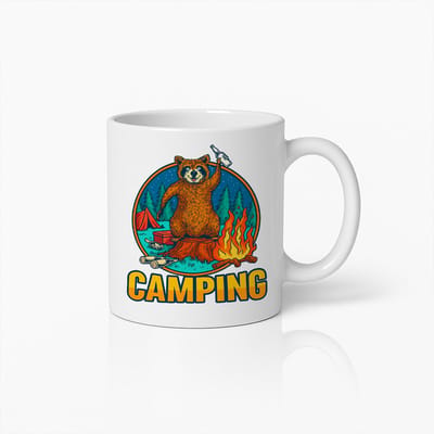 Camping Beer Mok 330 ml – Witte Outdoor Avontuur Kampvuur Design