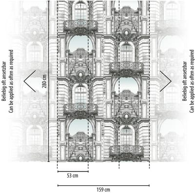 GEVEL MET BALKONNETJES VAN EEN PALEIS FOTOBEHANG | Architectonisch - Wit Zwart Grijs - Livingwalls The Wall II