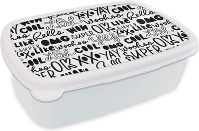 Broodtrommel Wit - Lunchbox - Brooddoos - Patronen - Tiener - Quotes - Letters - 18x12x6 cm - Volwassenen
