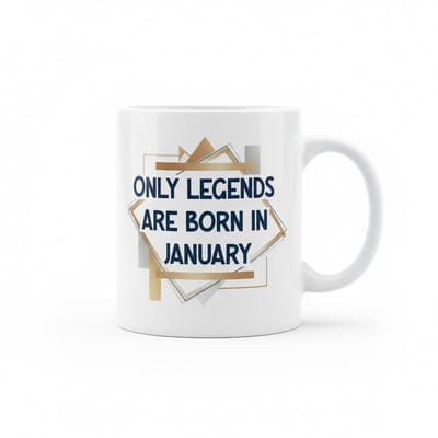 Verjaardag Tekst Mok “Only Legends Are Born in January” – Stijlvol Typografie Ontwerp – Perfect Cadeau voor Januari Verjaardag – 330 ml