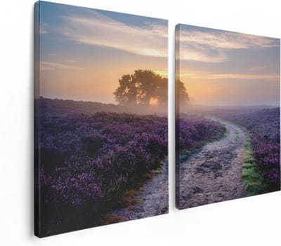 Artaza Canvas Schilderij Tweeluik Pad in de Weide van de Veluwe - 120x80 - Foto Op Canvas - Canvas Print