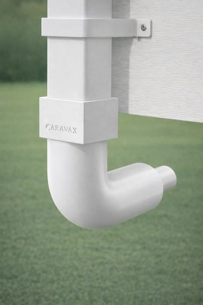 Caravax regengoot koppelstuk vierkant naar rond - 65x65 naar rond Ø75 of Ø40mm - regengoot stacaravan - wit