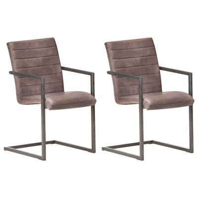 vidaXL - Eetkamerstoelen - 2 - st - echt - leer - bruin