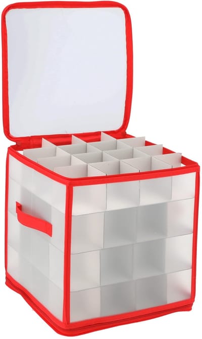 Dailygoods- Opbergdoos met deksel - Sorteerdoos voor kerstballen - Organizer voor kerstversiering - Waterdicht plastic - 30 x 30 x 30 cm - Handgrepen voor eenvoudig gebruik - Opbergbox