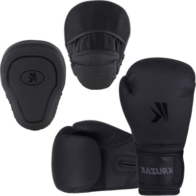 Bokshandschoenen en Mitts - Trainingsset Vechtsport - Intensieve Training - Schokabsorberende Vulling - 12 oz - Mat Zwart