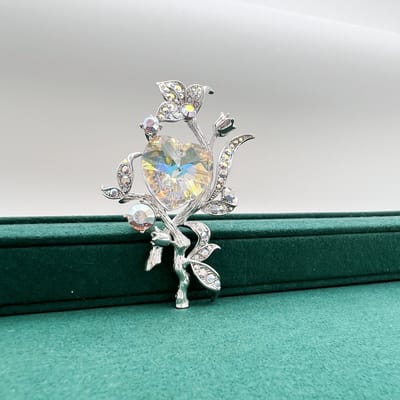 Zilver Broche met Geel Hart Kristal