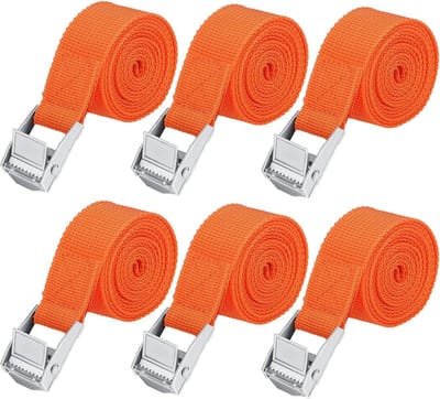 Set van 6 Verstelbare Lashing Straps van 50 cm met Klembevestiging voor Fietsendrager, Vervoer en Camping, Roestvrij en Duurzaam