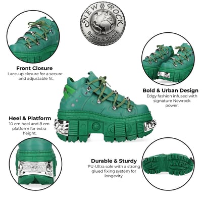 New Rock M-106WALL-C29 Metallic Groene Leren Gothic Enkellaarsjes