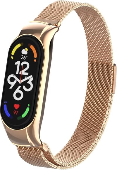 Milanees Smartwatch bandje - Geschikt voor Xiaomi Mi Band 7 Milanese band - rosé goud - Strap-it Horlogeband / Polsband / Armband