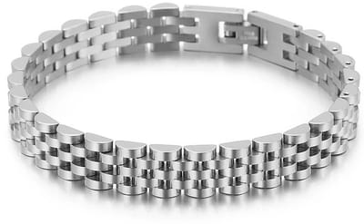 Mini Jubilee Heren Armband - Horlogeband Stijl - Zilver Kleurig - Staal - 10mm - Schakelarmband - Armbanden Mannen Dames - Papa Cadeau Voor Mannen - Vaderdag