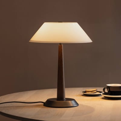 Globen Lighting tafellamp Ligna, hoogte 39 cm, wit/brons/eiken