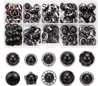 100 Stuks Zwarte Faux Parels Knopen in 10 Stijlen, Retro Plastic Knopen met Shank voor Kleding, Shirts en Bruidsmode, Perfect voor Creatieve Naaiprojecten