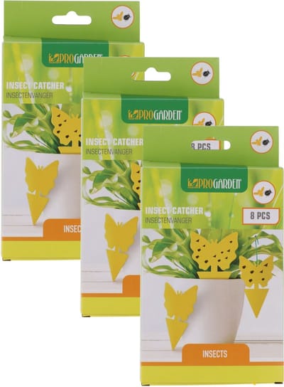 Pro Garden Rouwvliegen plakstrips - 24x stuks - geel - kleefstrips - rouwvliegjes bestrijden