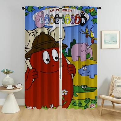 Rideaux Barbapapas Chambre d'Enfant Rideaux d'Intérieur 2 Pièces Rideaux de Fenêtre Stores Cloison Tulle pour Chambre Salon W50xH70cmx2pcs-CL