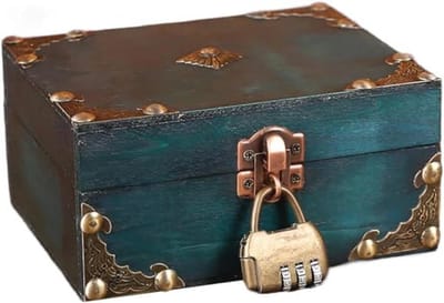 Vintage Houten Schatkist met Combinatielock - Groene Opbergdoos voor Decoratie en Cadeaus