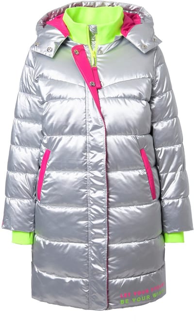 Angel of Style - Dames - Doorgestikte mantel straight fit neon details rugprint - Zilver - Maat 48