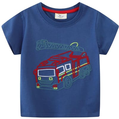 Nieuwe Zomer Kinderkleding, Jongens Korte Mouw T-shirts, Kinder Cartoon Borduurpatronen 110cm blue