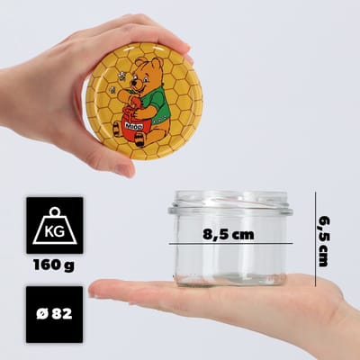 KADAX Kleine Inmaakpotten, 235 ml, Diameter 82, Voor Honing en Specerijen, Jampotten Met Deksel, Luchtdicht, Cadeauverpakking (Winnie de Poeh, 10 Stuks)
